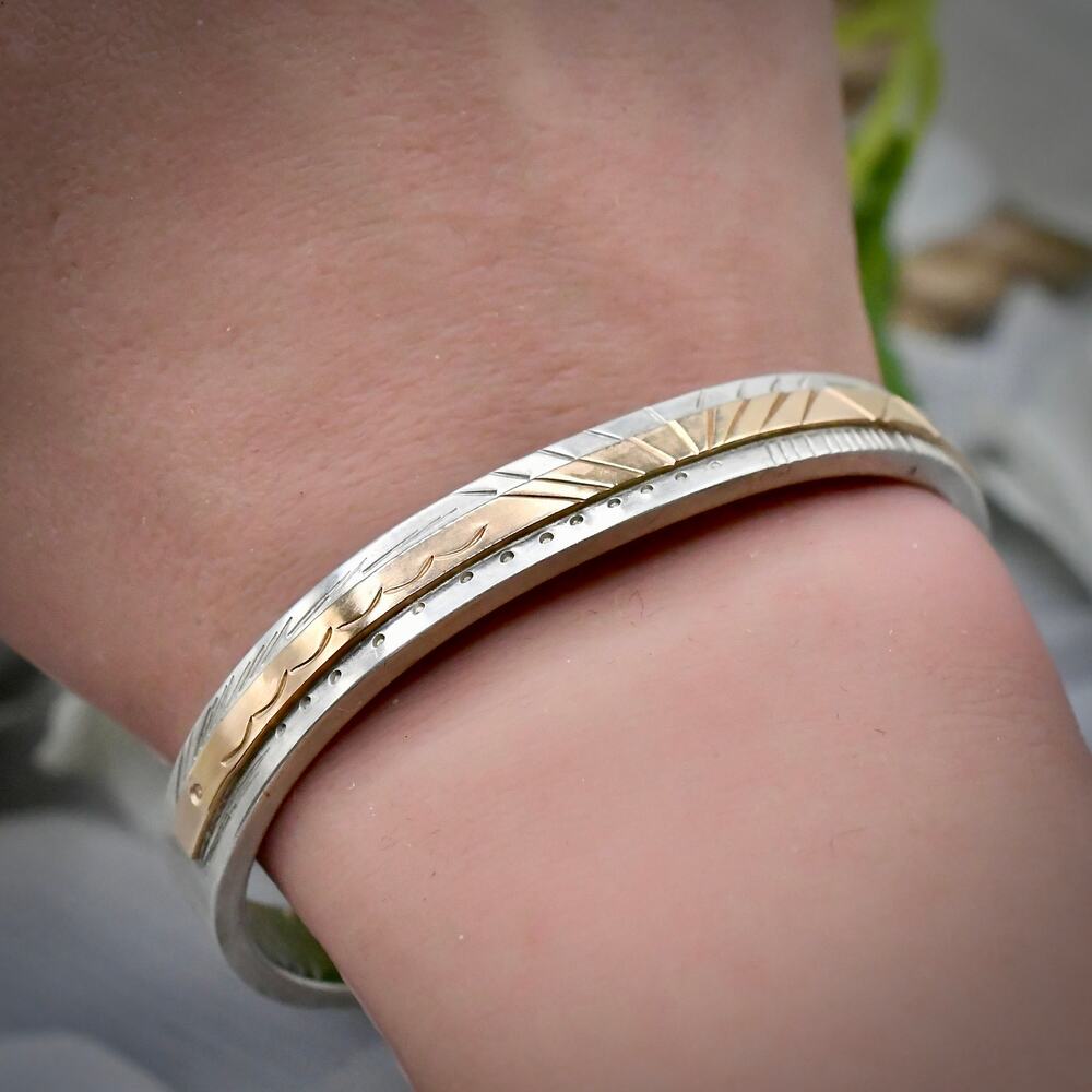 VTG Larry Martinez Taos LM © Sterling Silver Gold Mixed Metal Ribbon Cuff 30g